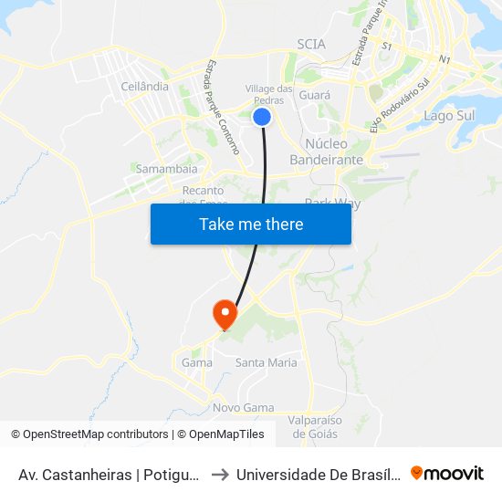 Av. Castanheiras | Potiguar / Estação Arniqueiras to Universidade De Brasília - Campus Do Gama map