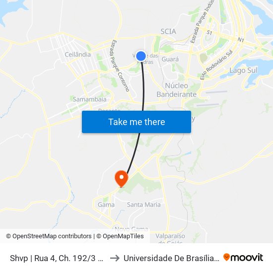 Shvp | Rua 4, Ch. 192/3 (Maria Prisce Moda) to Universidade De Brasília - Campus Do Gama map