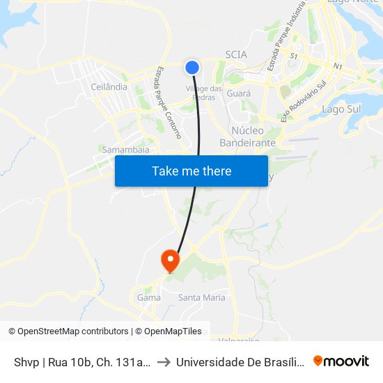 Shvp | Rua 10b, Ch. 131a (Cond. Summer Ville) to Universidade De Brasília - Campus Do Gama map
