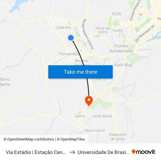 Via Estádio | Estação Centro Metropolitano / Detran to Universidade De Brasília - Campus Do Gama map