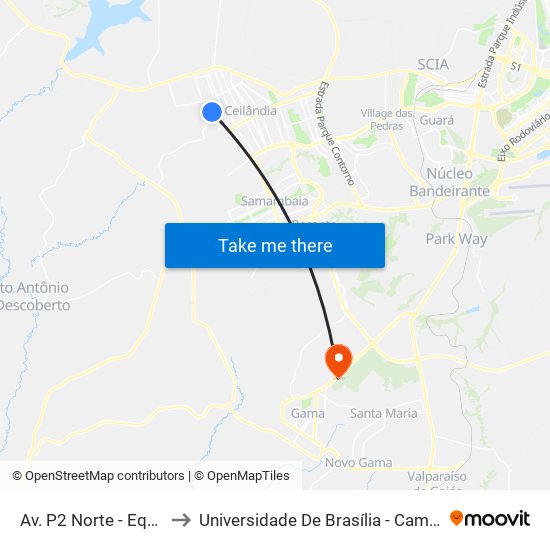 Av. P2 Norte - Eqnp 11/15 to Universidade De Brasília - Campus Do Gama map