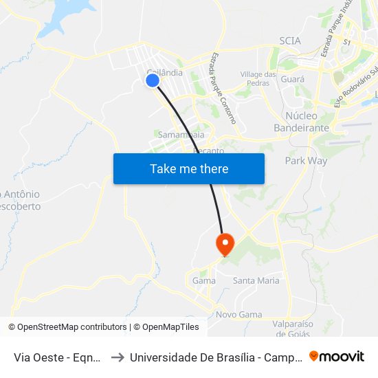 Via Oeste - Eqnn 17/19 to Universidade De Brasília - Campus Do Gama map