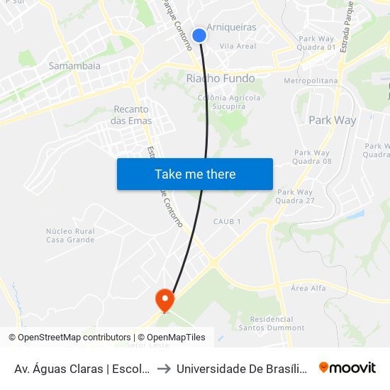 Av. Águas Claras | Escola Técnica De Brasília to Universidade De Brasília - Campus Do Gama map