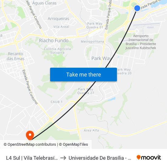 L4 Sul | Vila Telebrasília «OPOSTO» to Universidade De Brasília - Campus Do Gama map