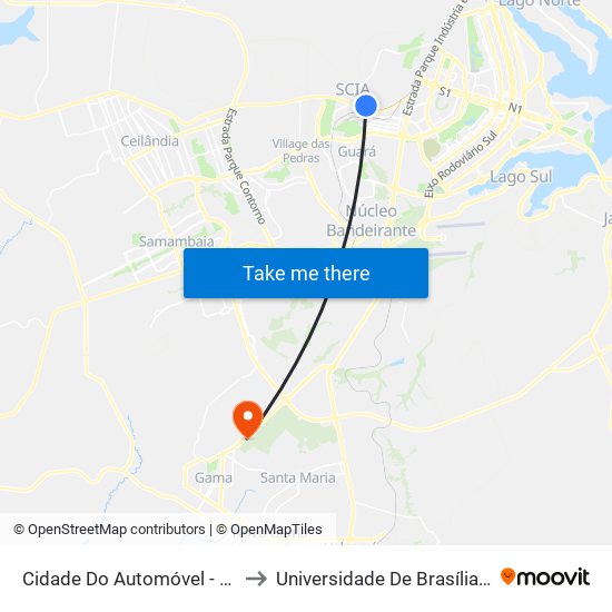 Cidade Do Automóvel - Salão Do Automóvel to Universidade De Brasília - Campus Do Gama map