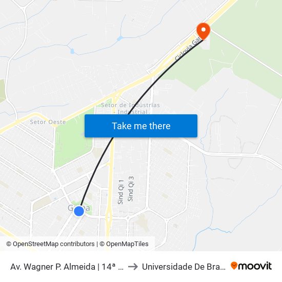 Av. Wagner P. Almeida | 14ª Dp / Administração / A Vila Bar to Universidade De Brasília - Campus Do Gama map