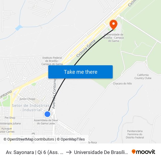 Av. Sayonara | Qi 6 (Ass. De Deus Gama Leste) to Universidade De Brasília - Campus Do Gama map