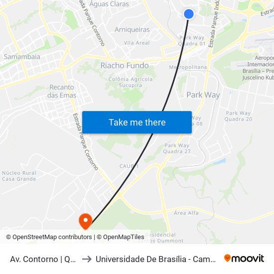 Av. Contorno | Qe 32/34 to Universidade De Brasília - Campus Do Gama map