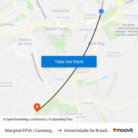 Marginal EPIA | Candangolândia (Lado Oposto) to Universidade De Brasília - Campus Do Gama map