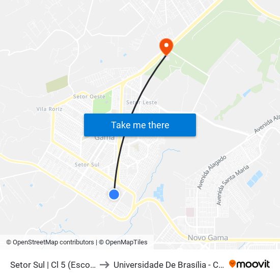 Setor Sul | Cl 5 (Escola Classe 18) to Universidade De Brasília - Campus Do Gama map