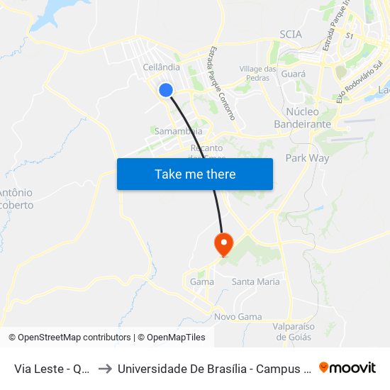 Via Leste - Qnm 7 to Universidade De Brasília - Campus Do Gama map