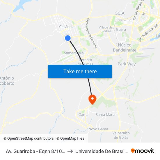 Av. Guariroba - Eqnn 8/10 (Estação Ceilândia Sul) to Universidade De Brasília - Campus Do Gama map