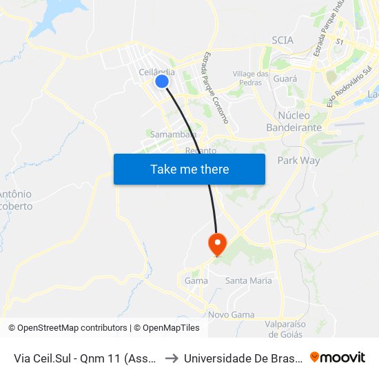 Via Ceil.Sul - Qnm 11 (Assaí/Dia A Dia/Adm. Regional) to Universidade De Brasília - Campus Do Gama map