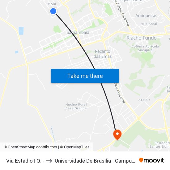 Via Estádio | Qnp 34 to Universidade De Brasília - Campus Do Gama map