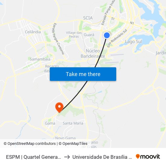 ESPM | Quartel General da Polícia Militar to Universidade De Brasília - Campus Do Gama map
