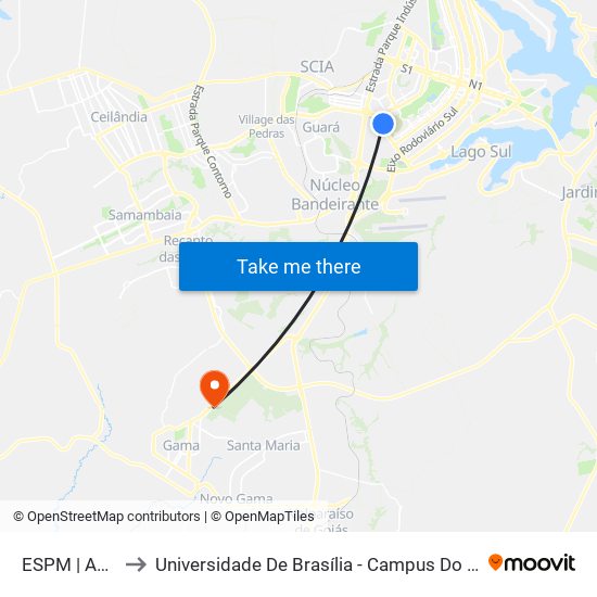 ESPM | ABIN to Universidade De Brasília - Campus Do Gama map