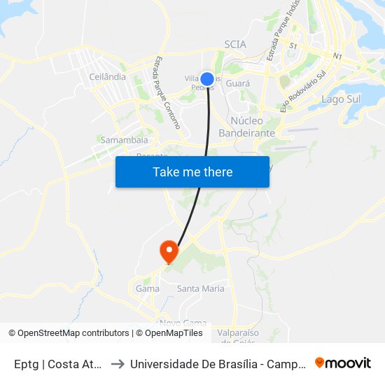 Eptg | Costa Atacadão to Universidade De Brasília - Campus Do Gama map