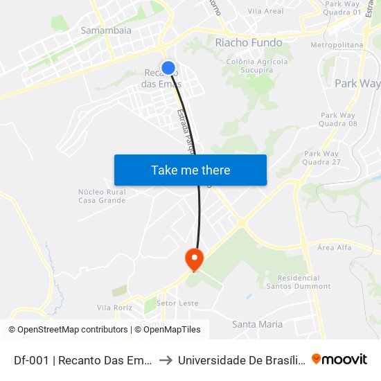 Df-001 | Recanto Das Emas (Passarela Da Unire) to Universidade De Brasília - Campus Do Gama map