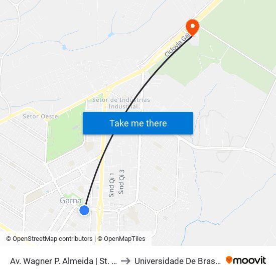 Av. Wagner P. Almeida | St. Central, Qd. 5 (Mcdonald'S) to Universidade De Brasília - Campus Do Gama map