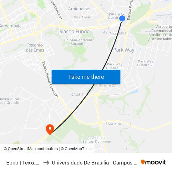 Epnb | Texxas Bar to Universidade De Brasília - Campus Do Gama map