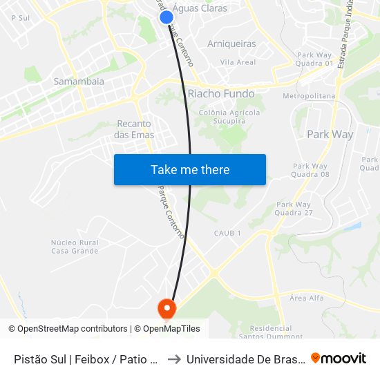 Pistão Sul | Feibox / Patio Capital / Assaí / Leroy Merlin to Universidade De Brasília - Campus Do Gama map