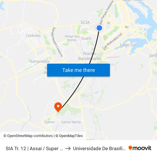 SIA Tr. 12 | Assaí / Super Adega / F. Importados to Universidade De Brasília - Campus Do Gama map