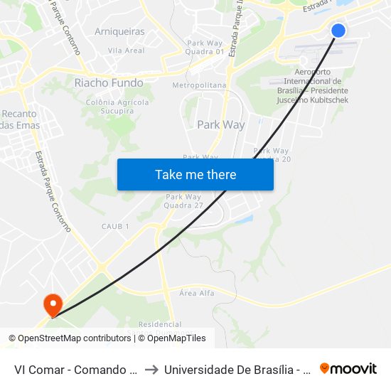 VI Comar - Comando Da Aeronáutica to Universidade De Brasília - Campus Do Gama map