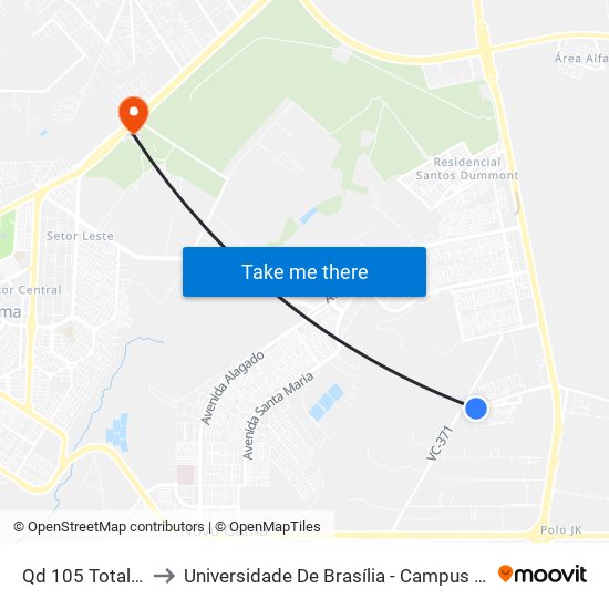 Qd 105 Total Ville to Universidade De Brasília - Campus Do Gama map