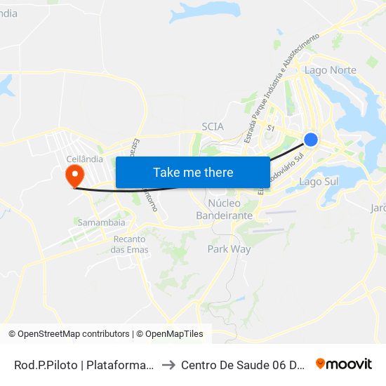 Rod.P.Piloto | Plataforma D (Box 16) to Centro De Saude 06 De Ceilândia map