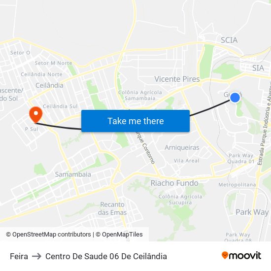 Feira to Centro De Saude 06 De Ceilândia map