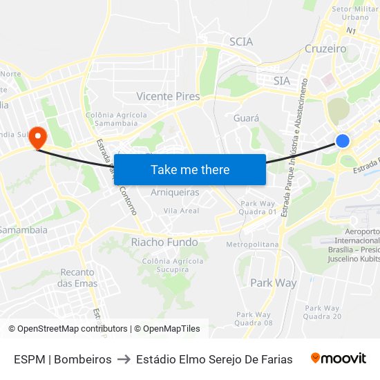 ESPM | Bombeiros to Estádio Elmo Serejo De Farias map