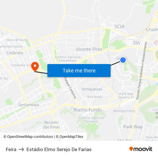 Feira to Estádio Elmo Serejo De Farias map