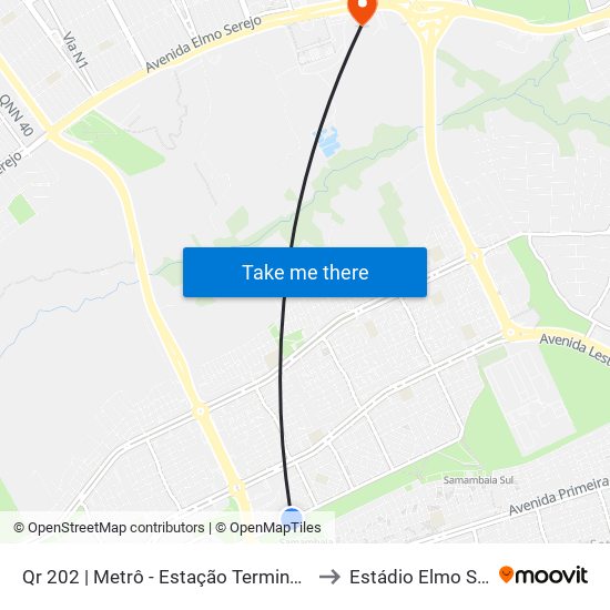 Qr 202 | Metrô - Estação Terminal Samambaia (Lado Oposto) to Estádio Elmo Serejo De Farias map