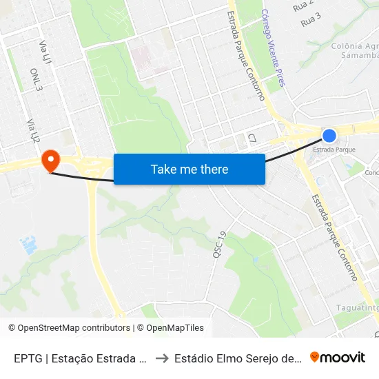 EPTG | Estação Estrada Parque to Estádio Elmo Serejo de Farias map