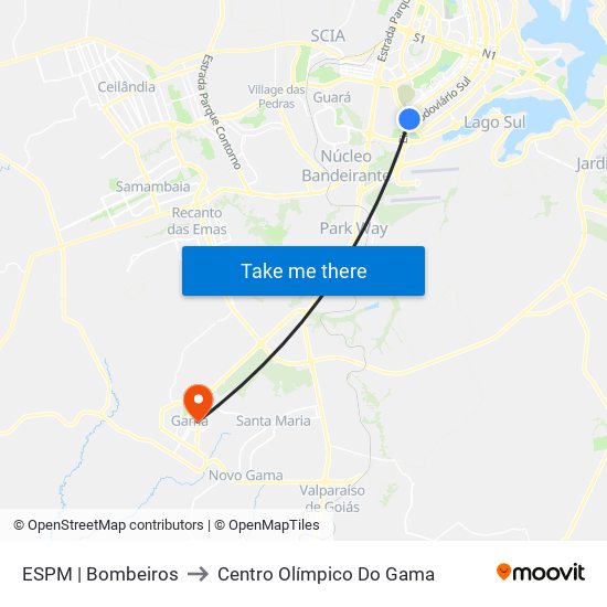 ESPM | Bombeiros to Centro Olímpico Do Gama map