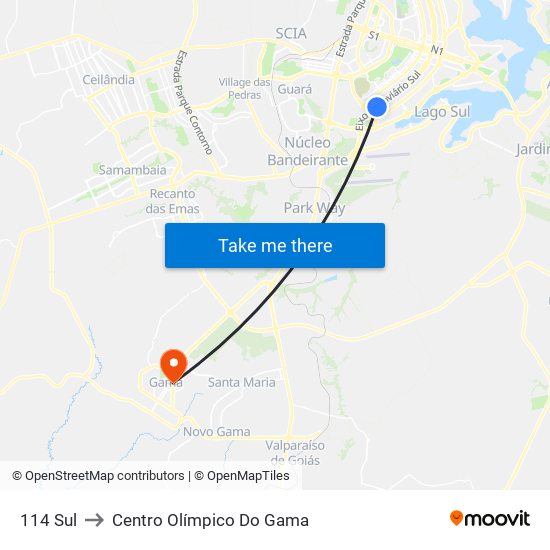 114 Sul to Centro Olímpico Do Gama map