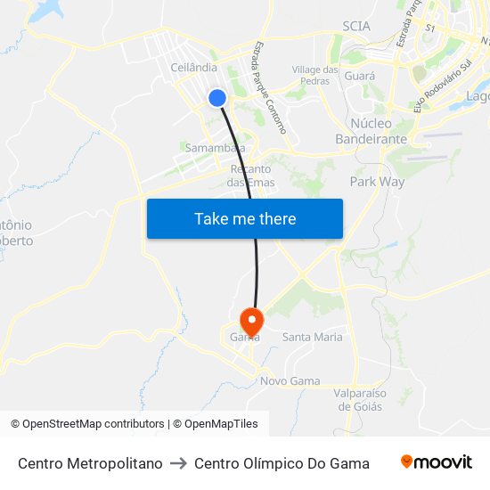 Centro Metropolitano to Centro Olímpico Do Gama map