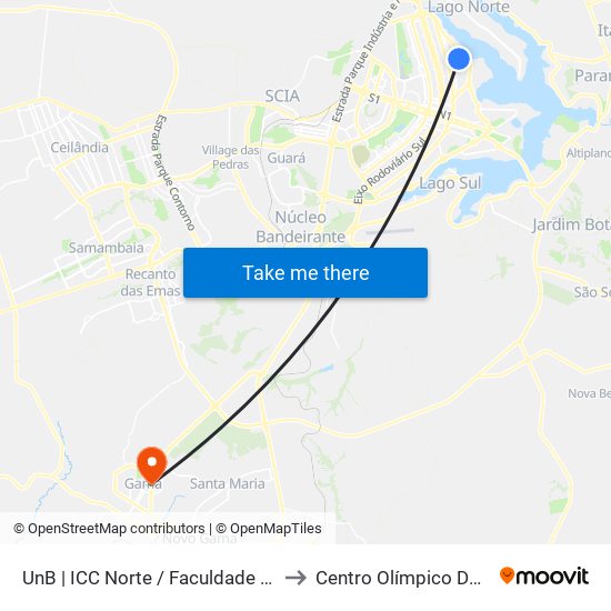 UnB | ICC Norte / Faculdade de Direito to Centro Olímpico Do Gama map