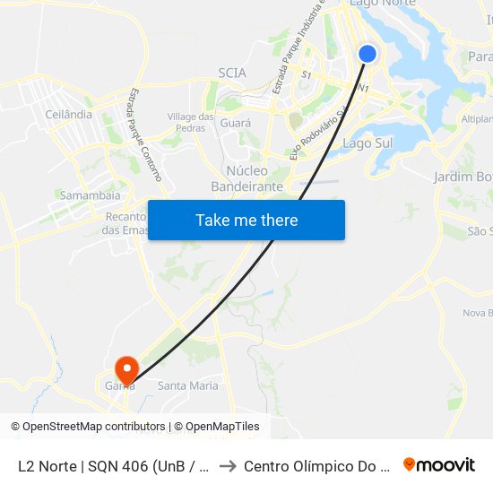 L2 Norte | SQN 406 (UnB / CEAN) to Centro Olímpico Do Gama map