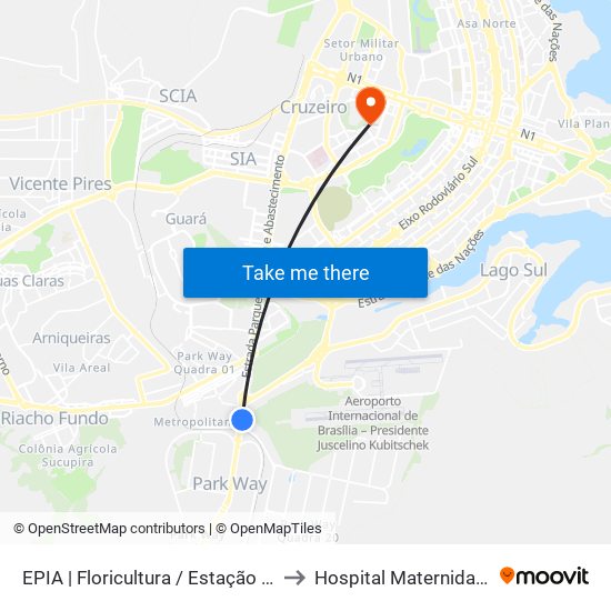 EPIA | Floricultura / Estação BRT Park Way to Hospital Maternidade Brasília map