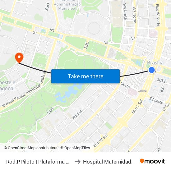 Rod.P.Piloto | Plataforma D (Box 16) to Hospital Maternidade Brasília map