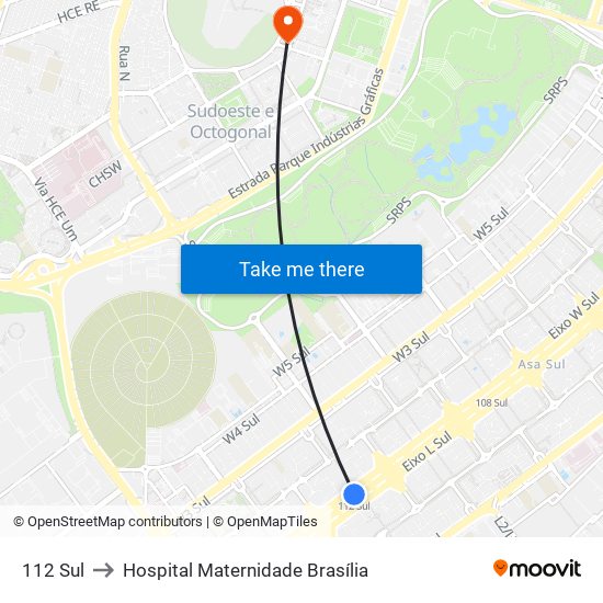 112 Sul to Hospital Maternidade Brasília map