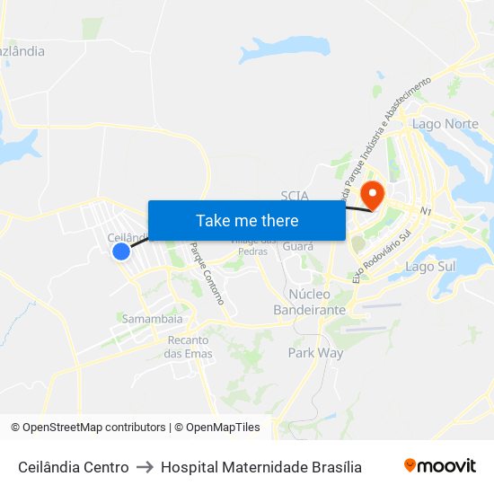 Ceilândia Centro to Hospital Maternidade Brasília map