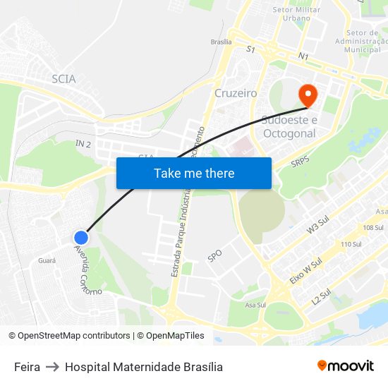 Feira to Hospital Maternidade Brasília map