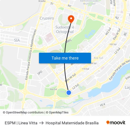 ESPM | Linea Vitta to Hospital Maternidade Brasília map