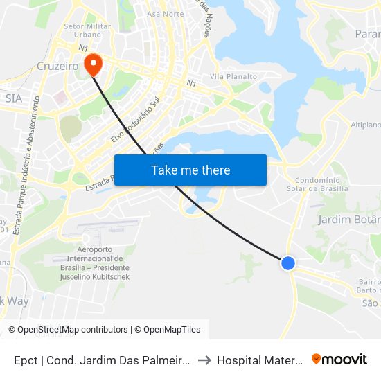 Epct | Cond. Jardim Das Palmeiras (Sentido São Sebastião) to Hospital Maternidade Brasília map