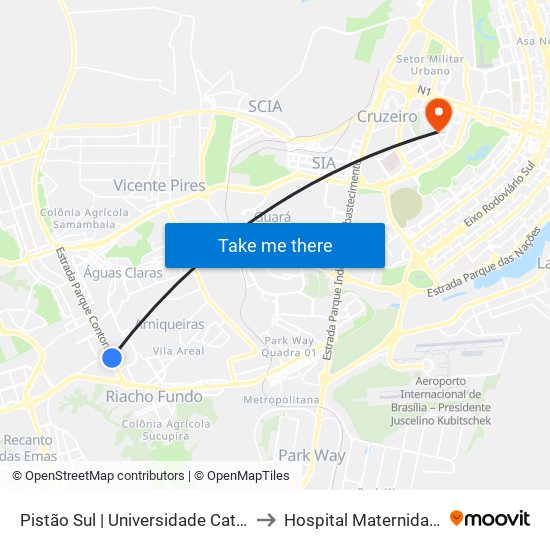 Pistão Sul | Universidade Católica / Estácio to Hospital Maternidade Brasília map