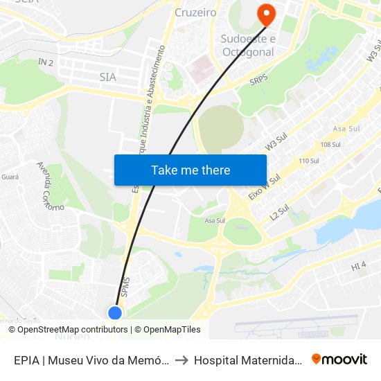 EPIA | Museu Vivo da Memória Candanga to Hospital Maternidade Brasília map