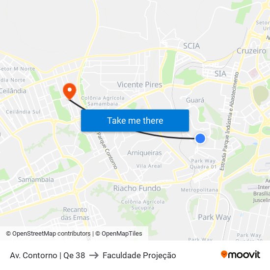 Av. Contorno | Qe 38 to Faculdade Projeção map