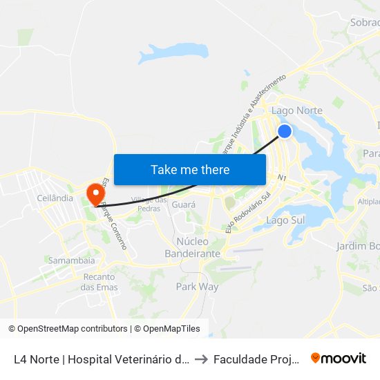 L4 Norte | Hospital Veterinário da UnB to Faculdade Projeção map
